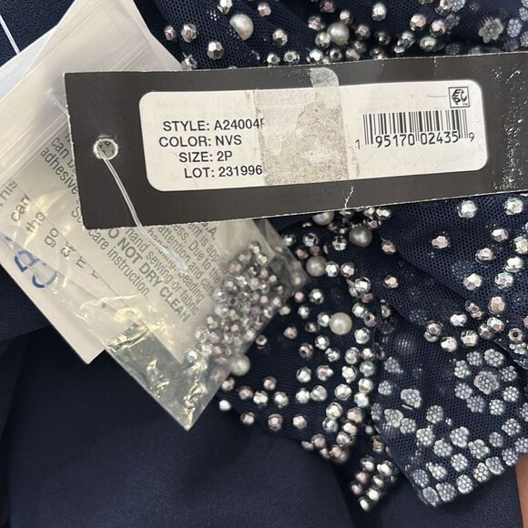 Betsy & Adam A24004P Short Rouched Crepe w/Beaded Flutter Sleeve Dress $259 - Picture 6 of 6